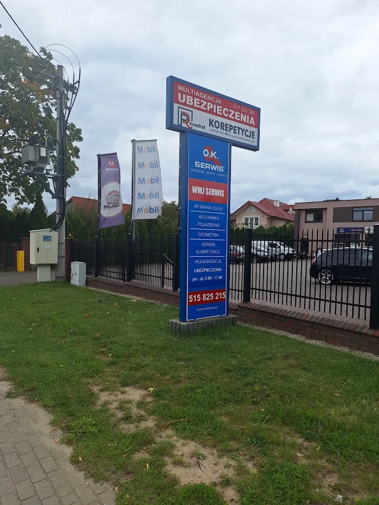 Szyld WMJ Serwis przy drodze w Stobiecku Szlacheckim koło Radomska – oferta usług motoryzacyjnych i kontakt.